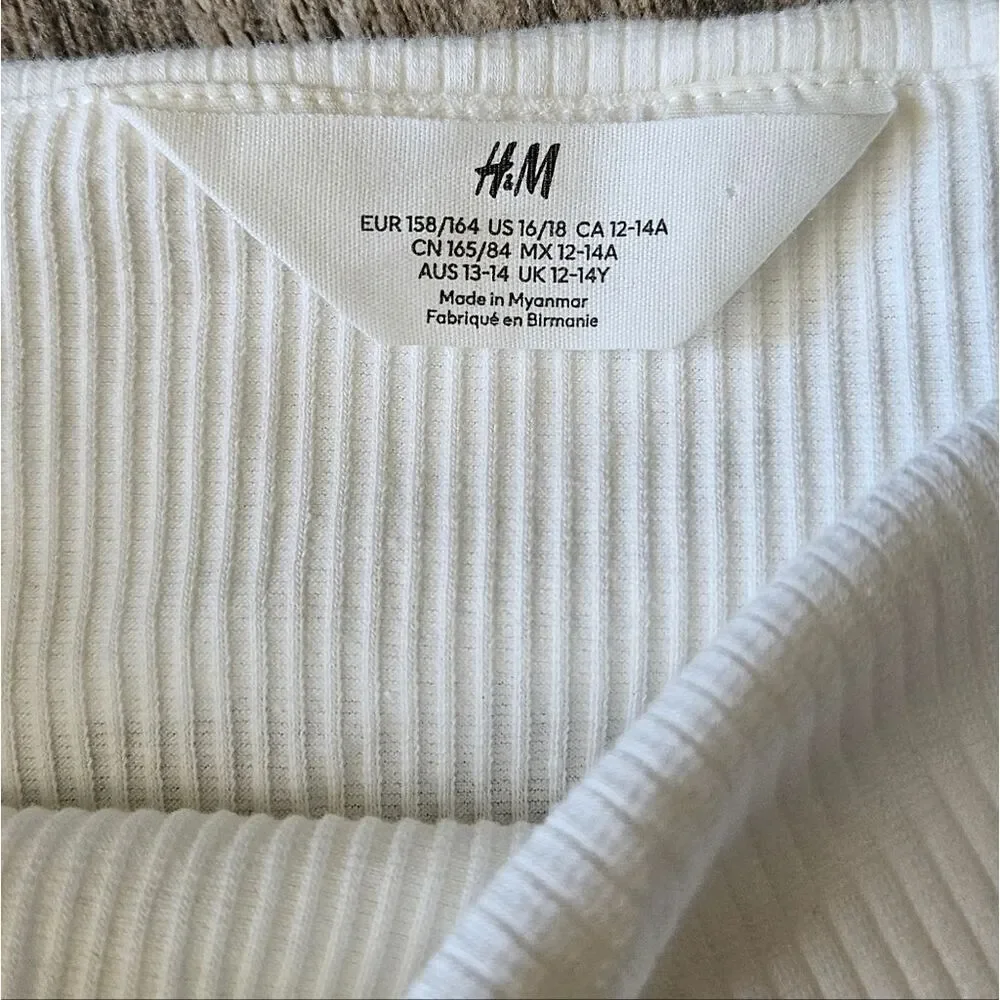 H&M Cream Ribbed Long Sleeve Shirt